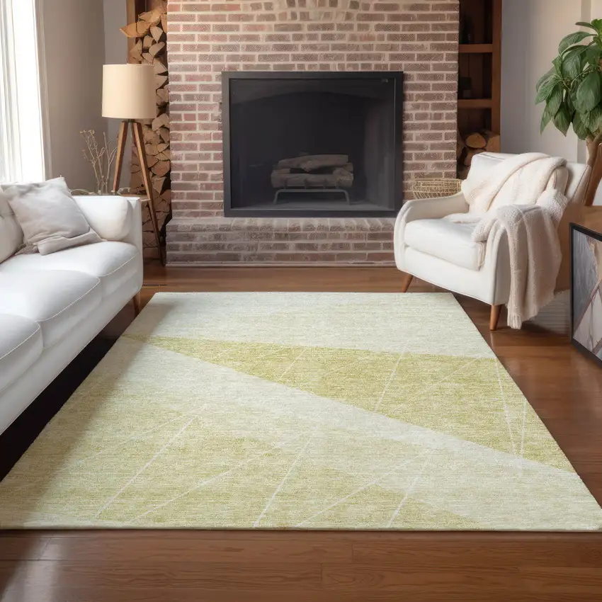 Wheat Gold And Ivory Geometric Washable Indoor Outdoor Area Rug Photo 8