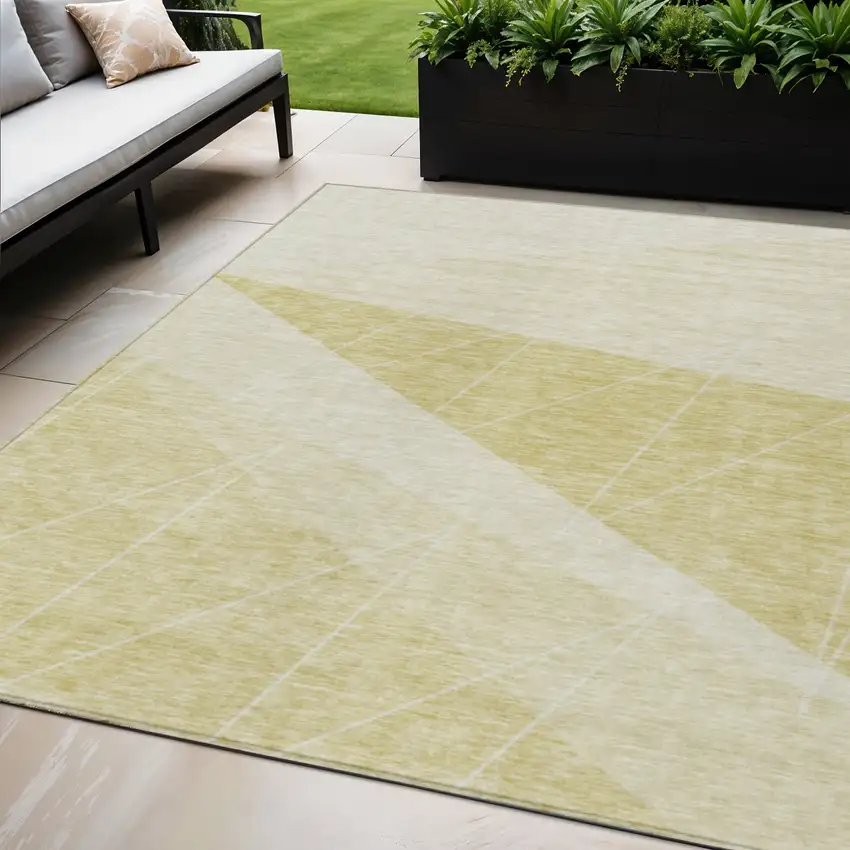 Wheat Gold And Ivory Geometric Washable Indoor Outdoor Area Rug Photo 1
