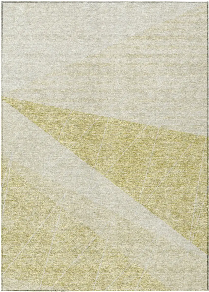 Wheat Gold And Ivory Geometric Washable Indoor Outdoor Area Rug Photo 1