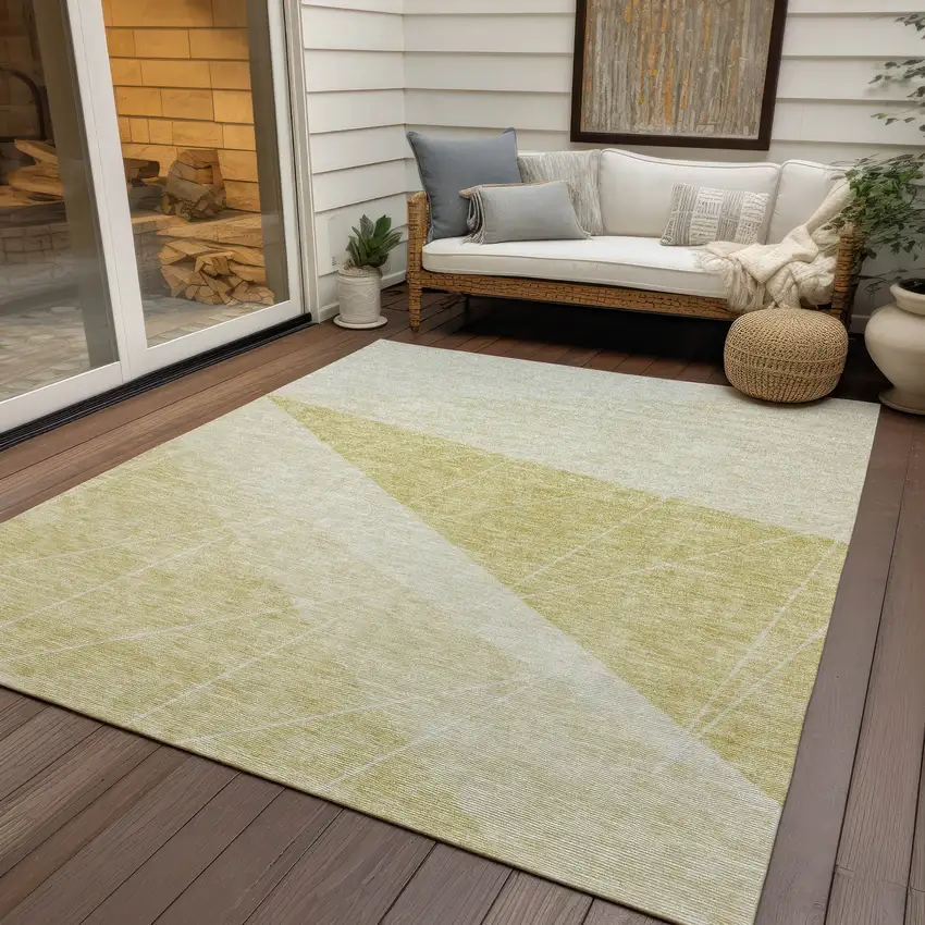 Wheat Gold And Ivory Geometric Washable Indoor Outdoor Area Rug Photo 7