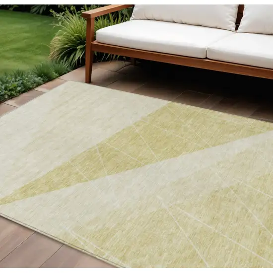 Wheat Gold And Ivory Geometric Washable Indoor Outdoor Area Rug Photo 1