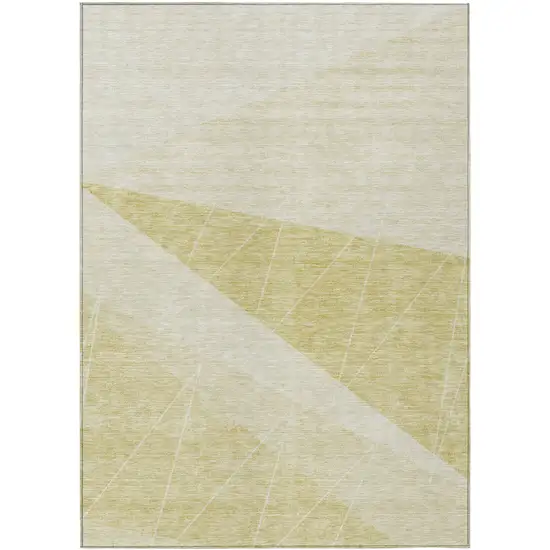 Wheat Gold And Ivory Geometric Washable Indoor Outdoor Area Rug Photo 1