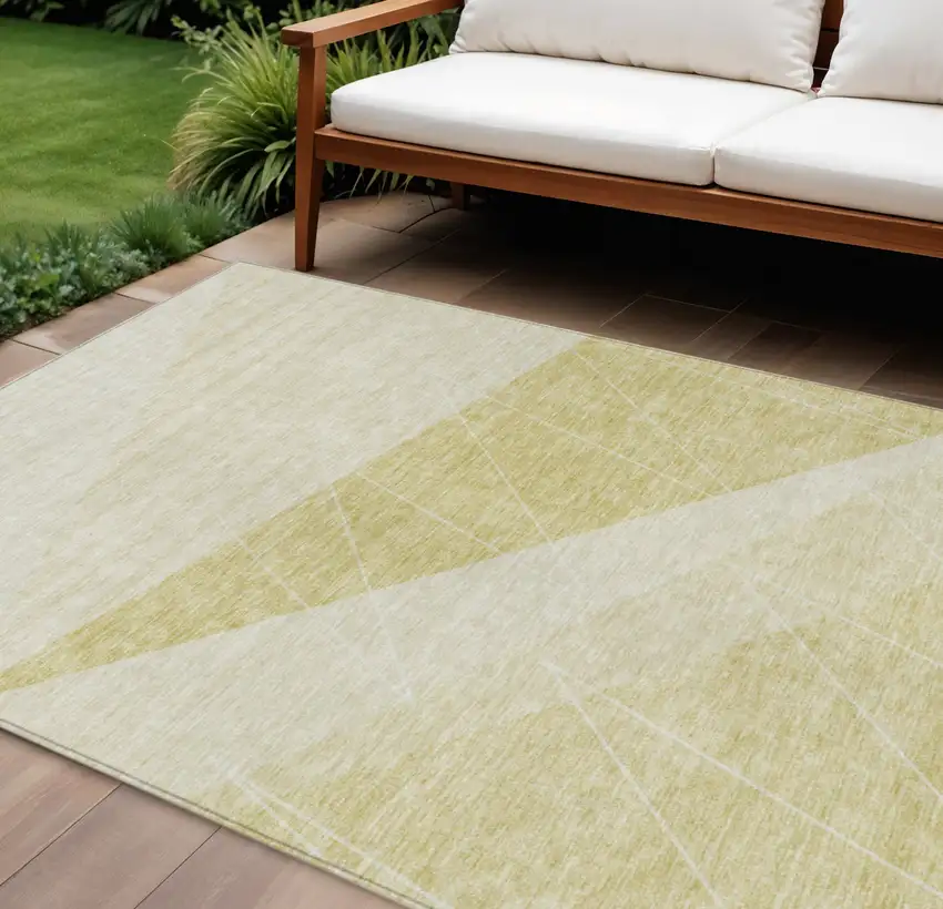 Wheat Gold And Ivory Geometric Washable Indoor Outdoor Area Rug Photo 1