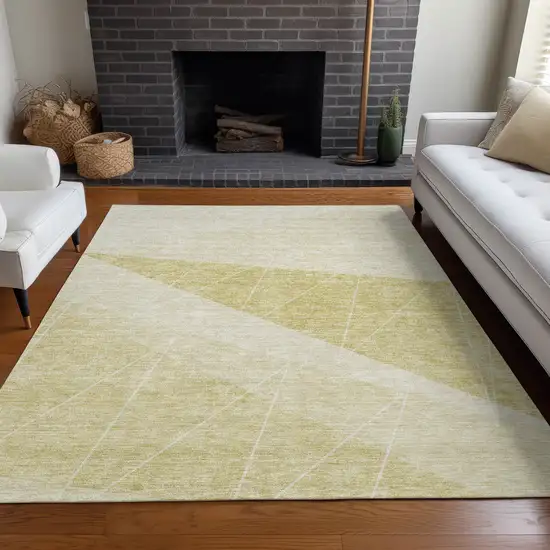 Wheat Gold And Ivory Geometric Washable Indoor Outdoor Area Rug Photo 7
