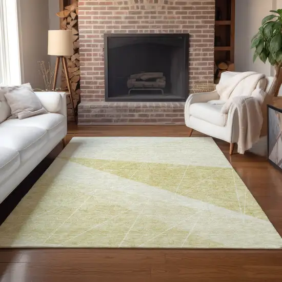 Wheat Gold And Ivory Geometric Washable Indoor Outdoor Area Rug Photo 8