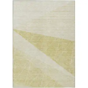 Photo of Wheat Gold And Ivory Geometric Washable Indoor Outdoor Area Rug