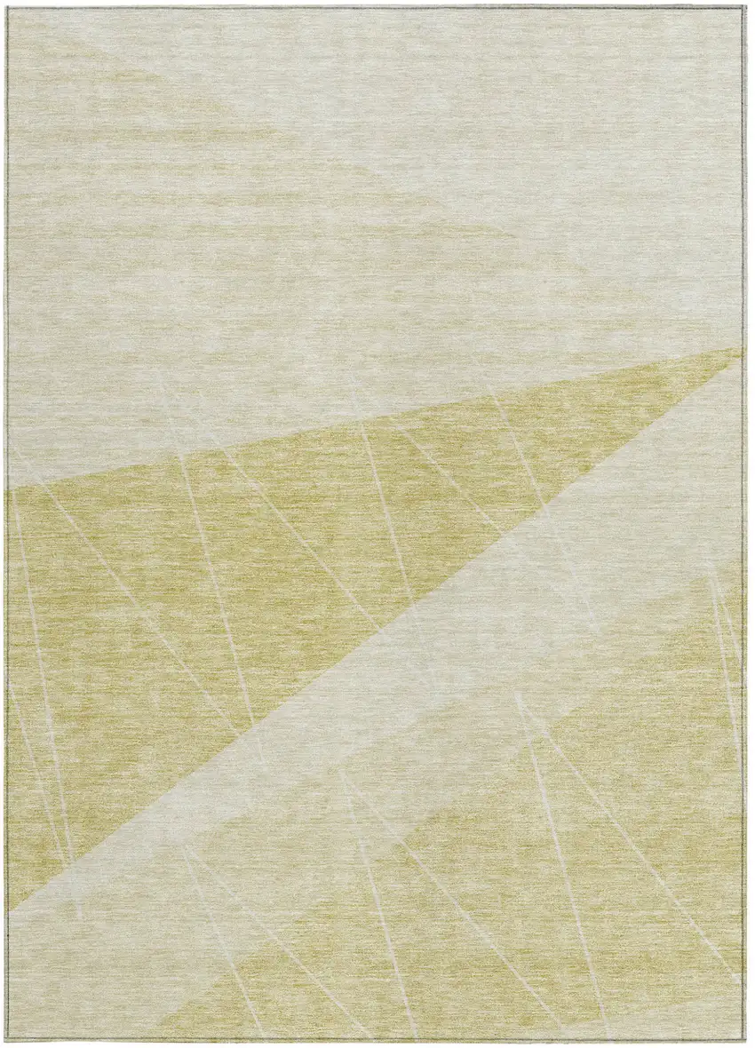 Wheat Gold And Ivory Geometric Washable Indoor Outdoor Area Rug Photo 5