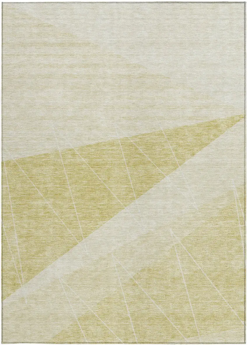 Wheat Gold And Ivory Geometric Washable Indoor Outdoor Area Rug Photo 5