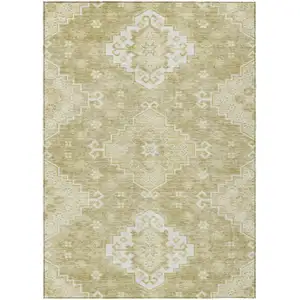 Photo of Wheat Gold And Ivory Medallion Washable Indoor Outdoor Area Rug