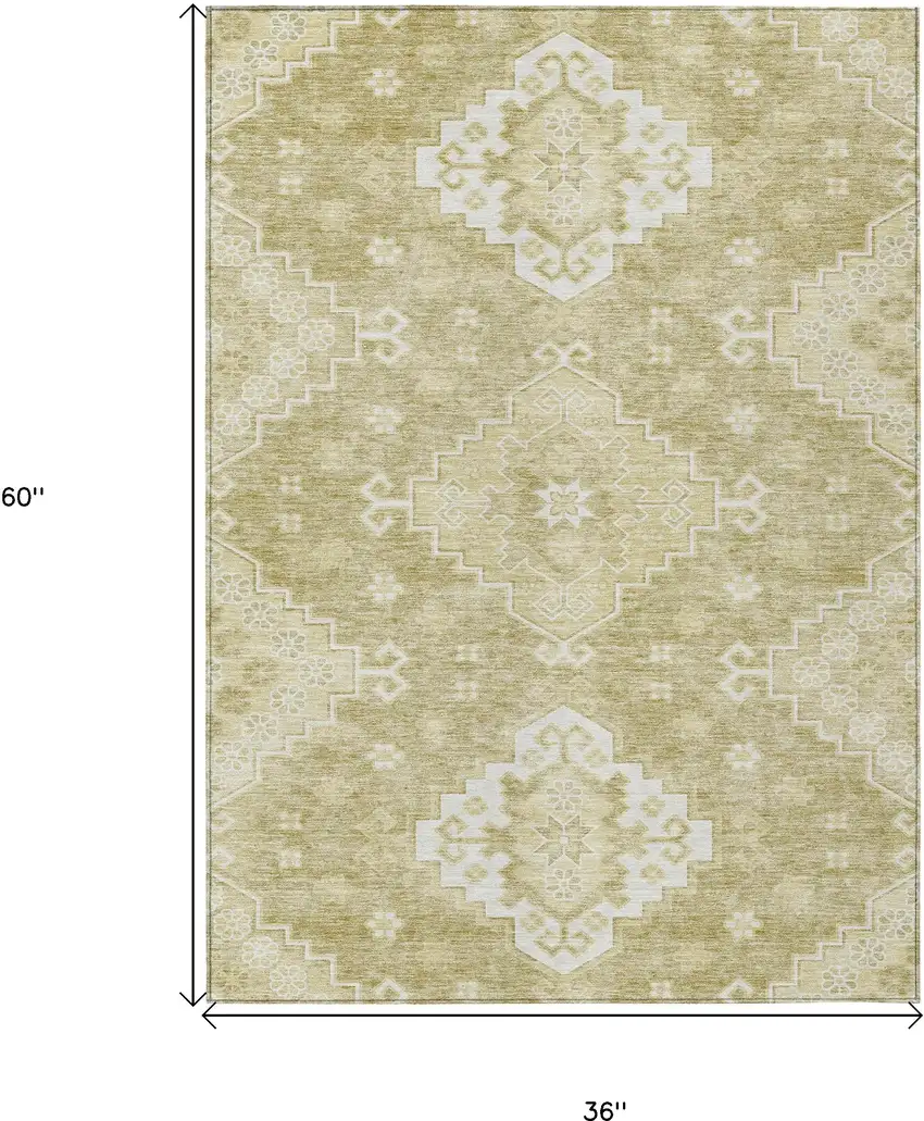 Wheat Gold And Ivory Medallion Washable Indoor Outdoor Area Rug Photo 3