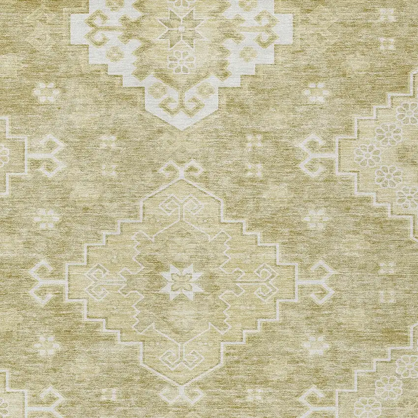 Wheat Gold And Ivory Medallion Washable Indoor Outdoor Area Rug Photo 6