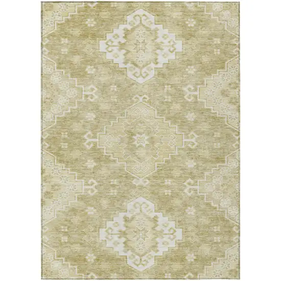 Wheat Gold And Ivory Medallion Washable Indoor Outdoor Area Rug Photo 2