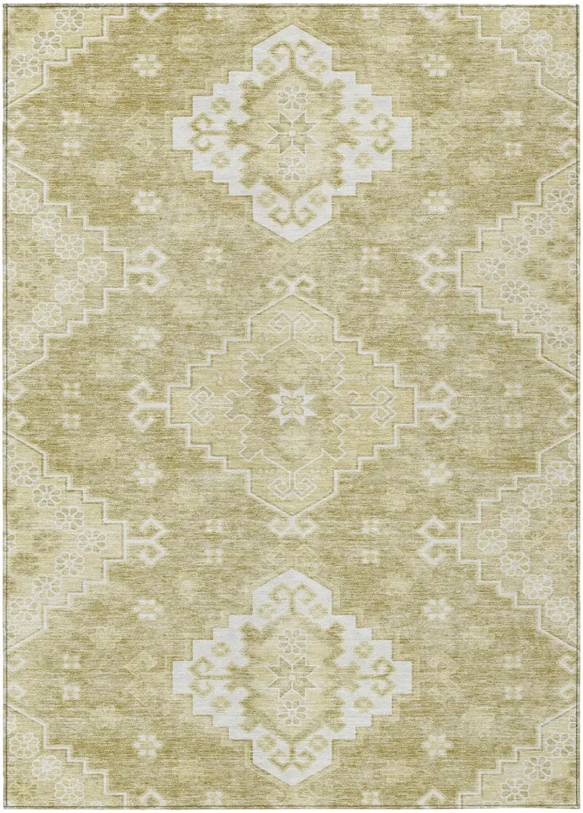 Wheat Gold And Ivory Medallion Washable Indoor Outdoor Area Rug Photo 2