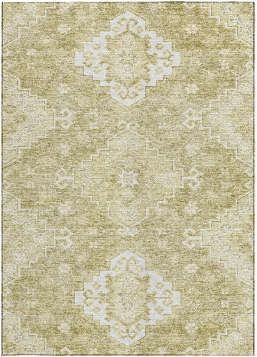 Wheat Gold And Ivory Medallion Washable Indoor Outdoor Area Rug Photo 7