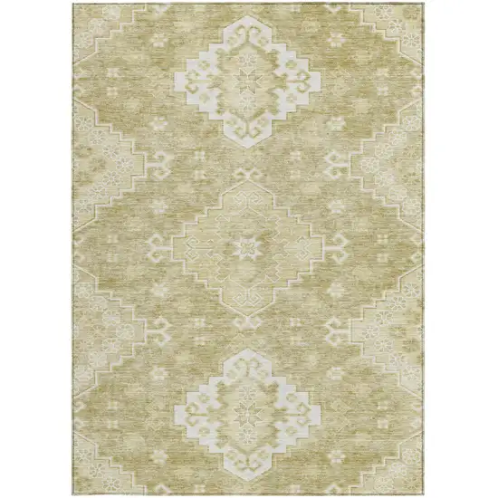 Wheat Gold And Ivory Medallion Washable Indoor Outdoor Area Rug Photo 7