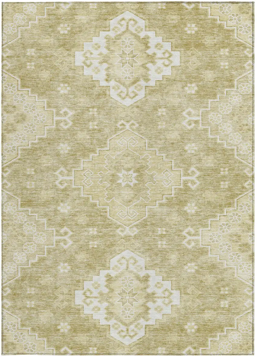 Wheat Gold And Ivory Medallion Washable Indoor Outdoor Area Rug Photo 7