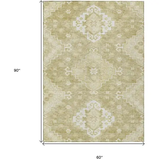 Wheat Gold And Ivory Medallion Washable Indoor Outdoor Area Rug Photo 3