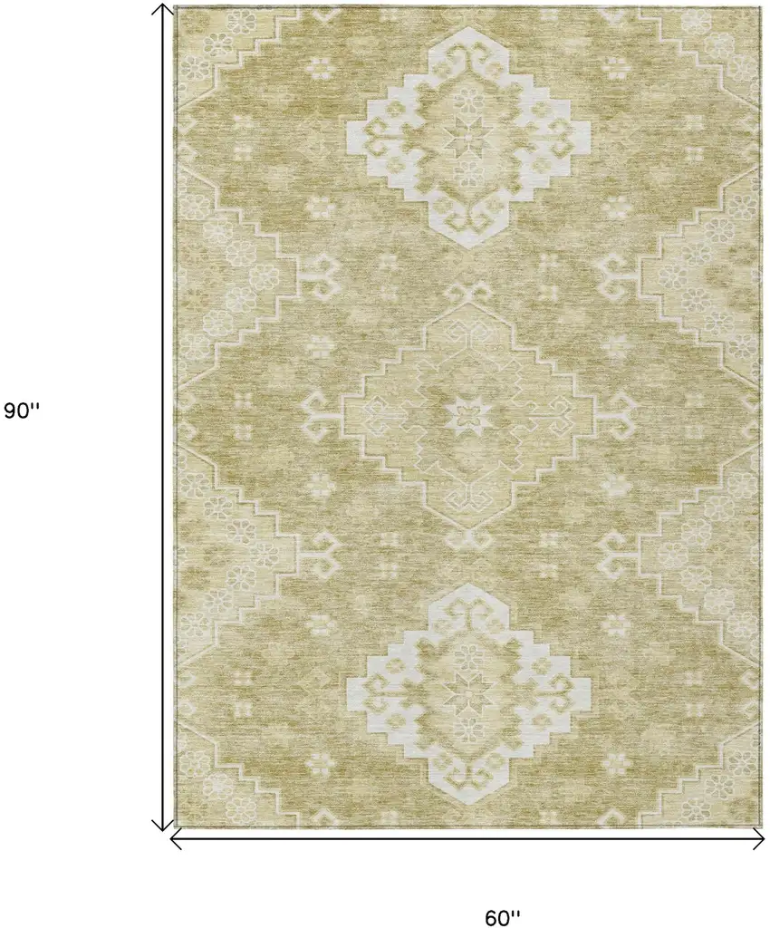 Wheat Gold And Ivory Medallion Washable Indoor Outdoor Area Rug Photo 3
