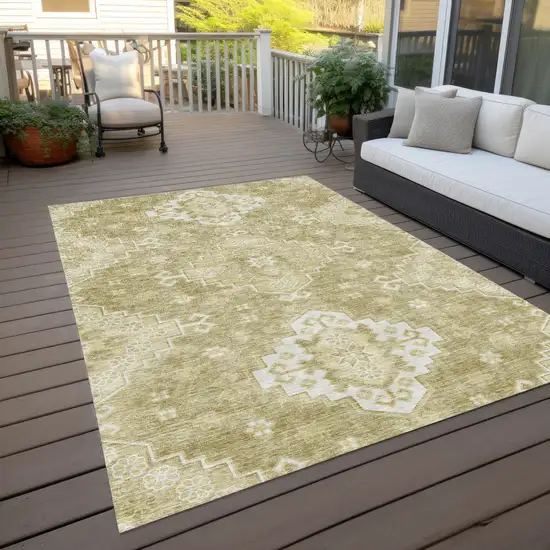 Wheat Gold And Ivory Medallion Washable Indoor Outdoor Area Rug Photo 9