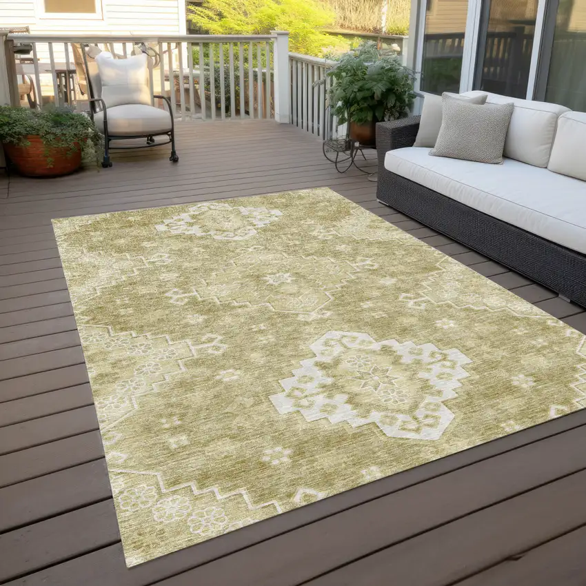 Wheat Gold And Ivory Medallion Washable Indoor Outdoor Area Rug Photo 9