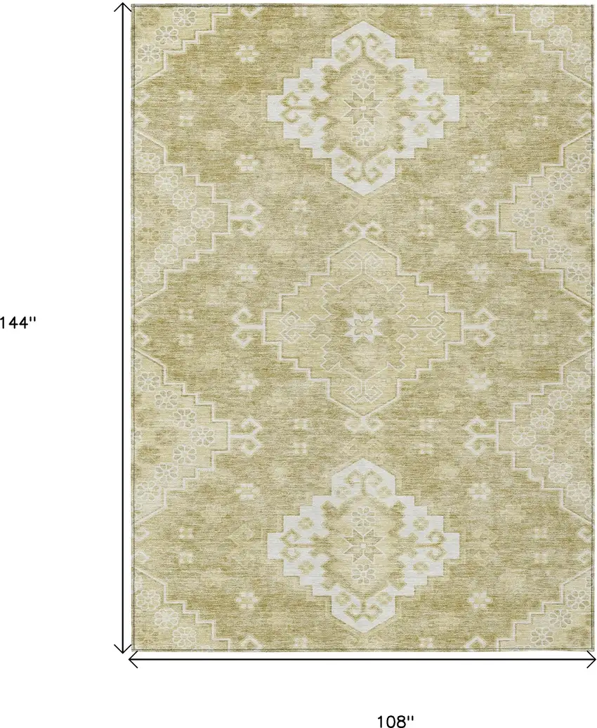 Wheat Gold And Ivory Medallion Washable Indoor Outdoor Area Rug Photo 3