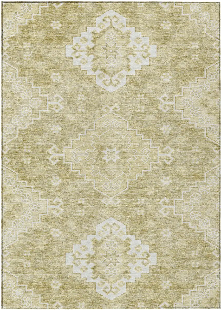 Wheat Gold And Ivory Medallion Washable Indoor Outdoor Area Rug Photo 2