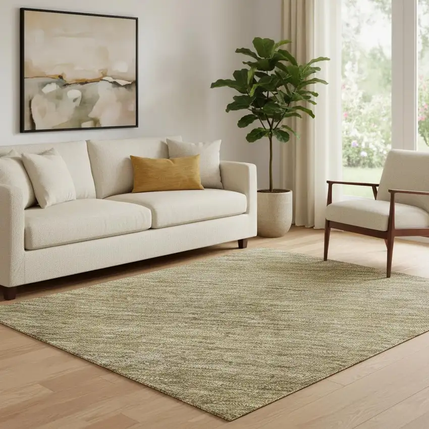 Wheat Gold And Linen Striped Washable Area Rug With UV Protection Photo 2