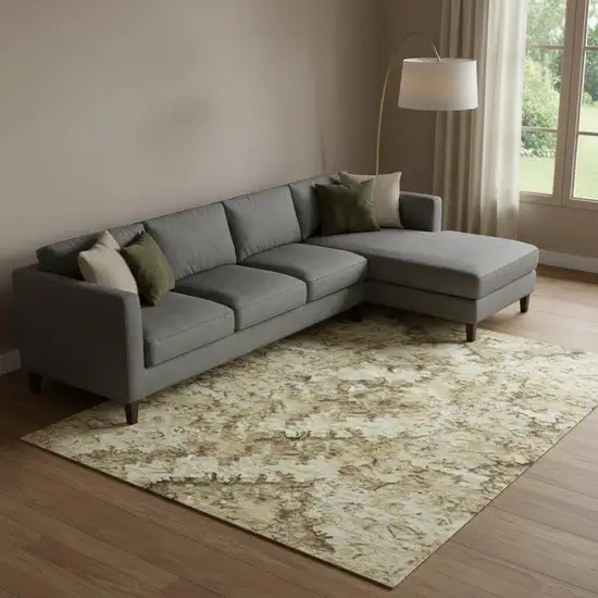 Wheat Gold And Linen Striped Washable Area Rug With UV Protection Photo 1