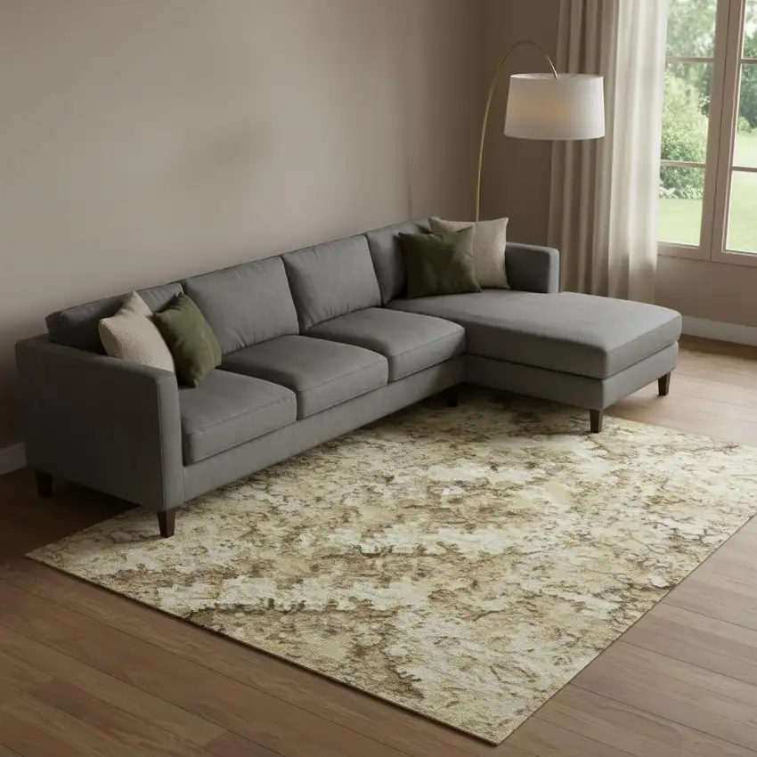 Wheat Gold And Linen Striped Washable Area Rug With UV Protection Photo 1