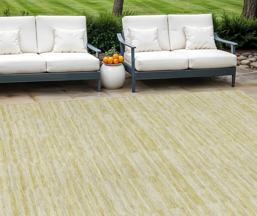 Wheat Gold And Tan Striped Washable Indoor Outdoor Area Rug Photo 1