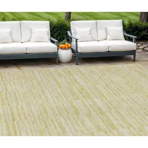 Photo of Wheat Gold And Tan Striped Washable Indoor Outdoor Area Rug
