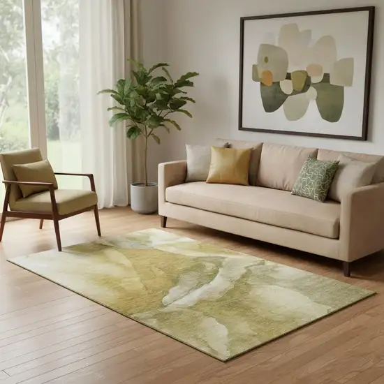 Wheat Gray And Beige Abstract Washable Area Rug With UV Protection Photo 2