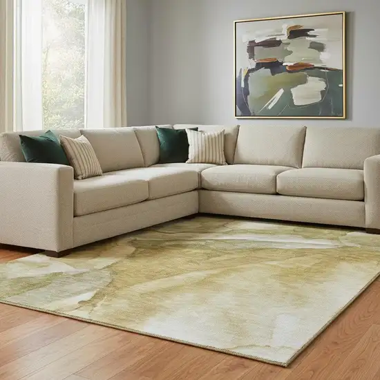 Wheat Gray And Beige Abstract Washable Area Rug With UV Protection Photo 2