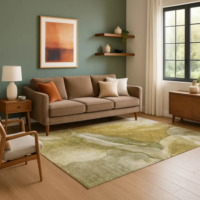 Wheat Gray And Beige Abstract Washable Area Rug With UV Protection Photo 6