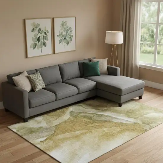 Wheat Gray And Beige Abstract Washable Area Rug With UV Protection Photo 2