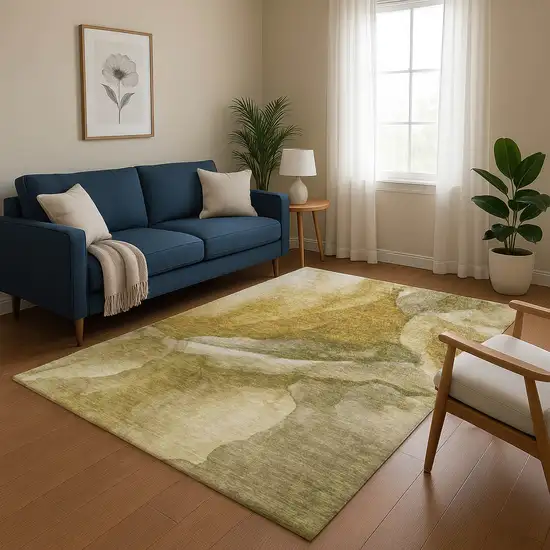 Wheat Gray And Beige Abstract Washable Area Rug With UV Protection Photo 5