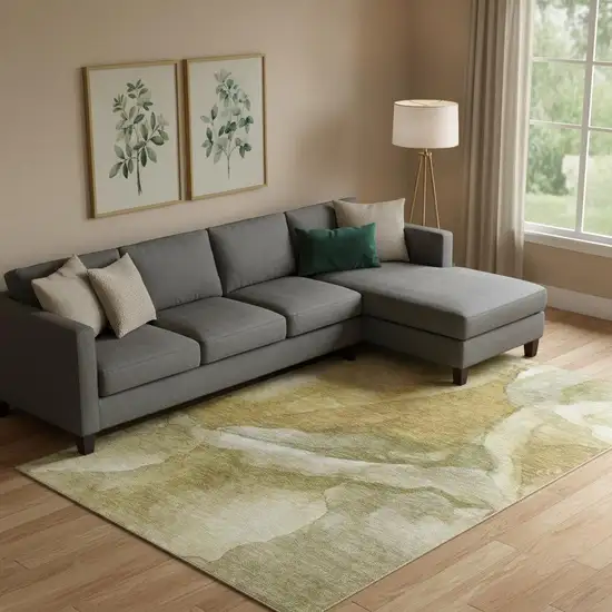 Wheat Gray And Beige Abstract Washable Area Rug With UV Protection Photo 1