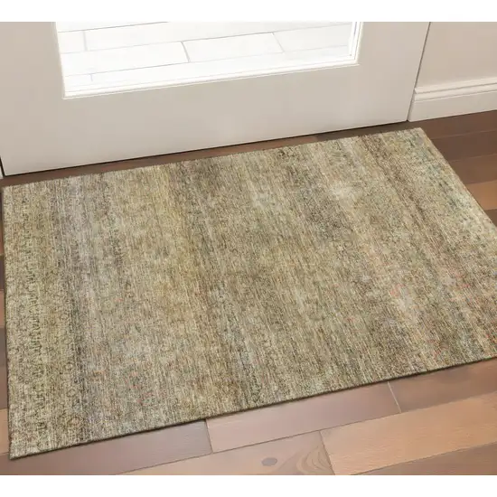 Wheat Gray And Beige Striped Washable Area Rug With UV Protection Photo 9