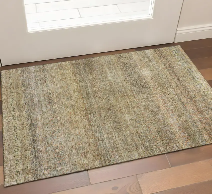 Wheat Gray And Beige Striped Washable Area Rug With UV Protection Photo 9