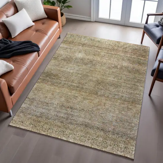 Wheat Gray And Beige Striped Washable Area Rug With UV Protection Photo 1