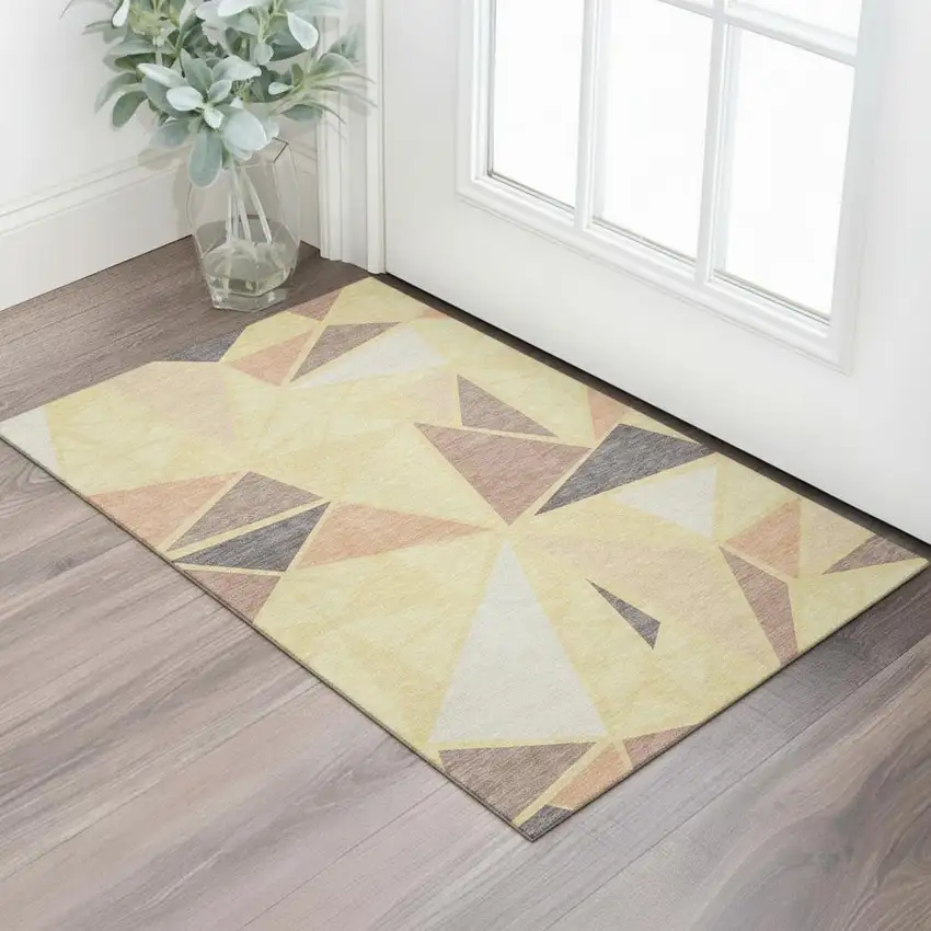 Wheat Gray And Copper Geometric Washable Area Rug With UV Protection Photo 2