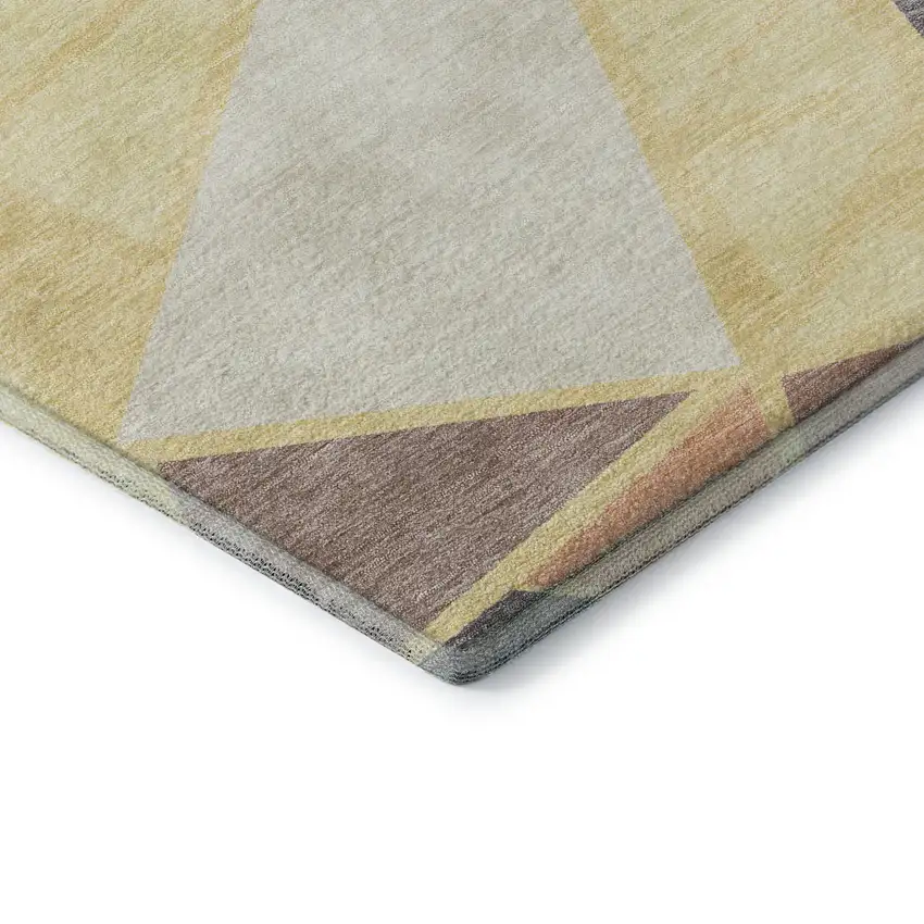 Wheat Gray And Copper Geometric Washable Area Rug With UV Protection Photo 7