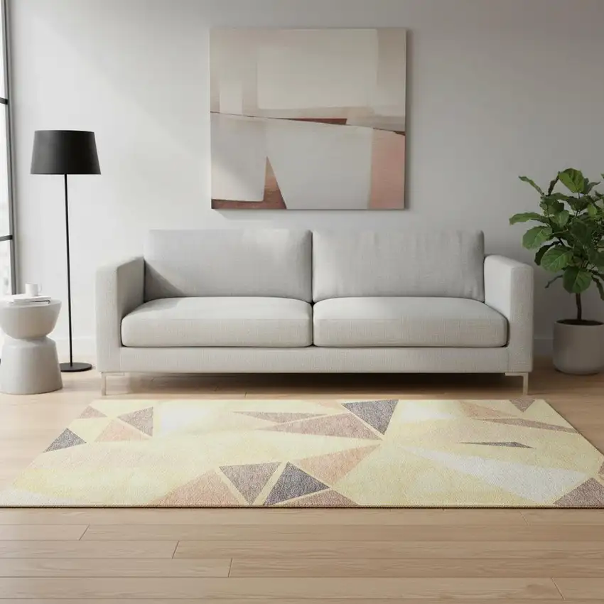 Wheat Gray And Copper Geometric Washable Area Rug With UV Protection Photo 2