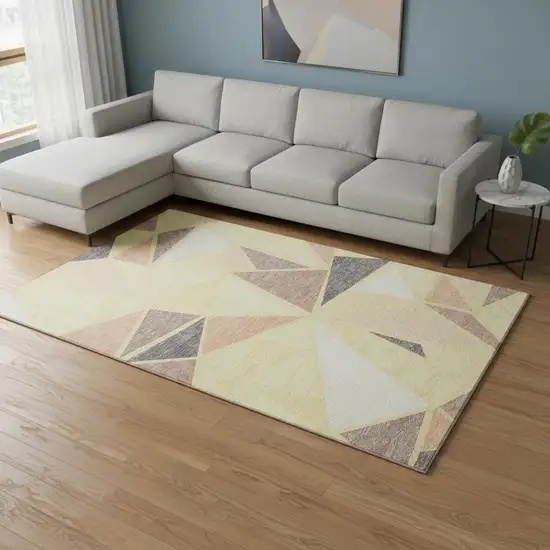 Wheat Gray And Copper Geometric Washable Area Rug With UV Protection Photo 2