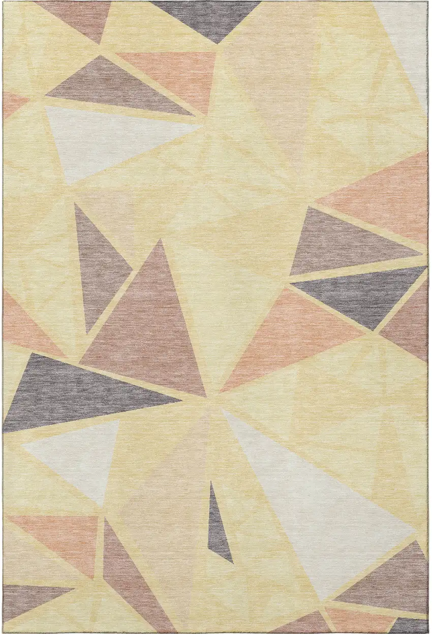 Wheat Gray And Copper Geometric Washable Area Rug With UV Protection Photo 3