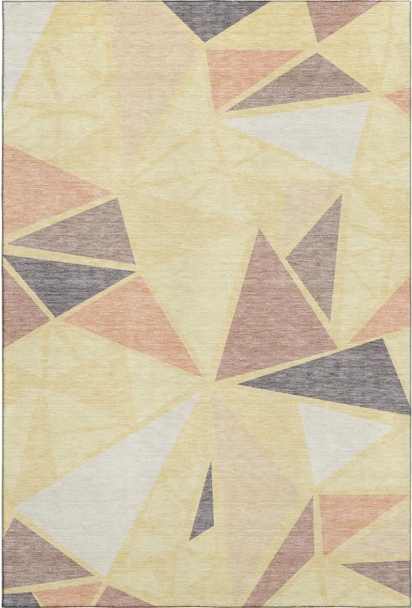 Wheat Gray And Copper Geometric Washable Area Rug With UV Protection Photo 1