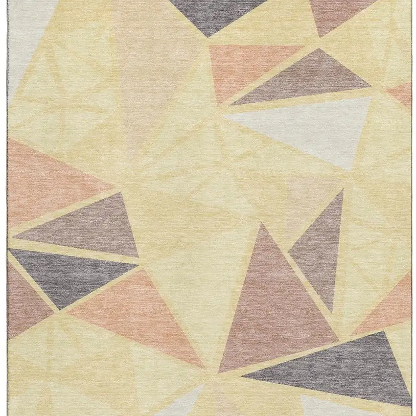 Wheat Gray And Copper Geometric Washable Area Rug With UV Protection Photo 2