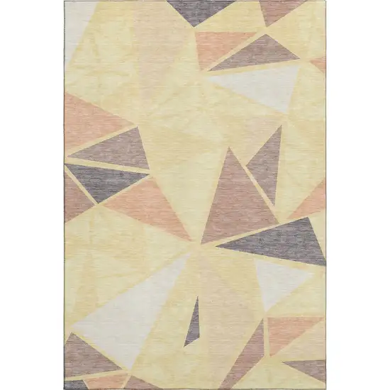 Wheat Gray And Copper Geometric Washable Area Rug With UV Protection Photo 1