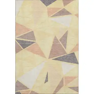 Photo of Wheat Gray And Copper Geometric Washable Area Rug With UV Protection