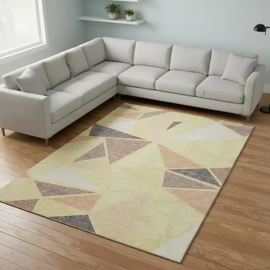 Wheat Gray And Copper Geometric Washable Area Rug With UV Protection Photo 1